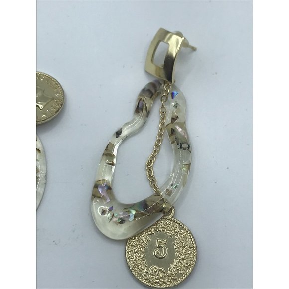Unique Flash acrylic Drop dangle coin chain Artisan EARRINGS - Picture 2 of 5